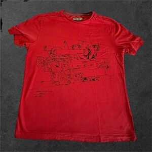 Scuderia Ferrari T-Shirt Mens Large Red Engine‎ Schematic Graphic Tee